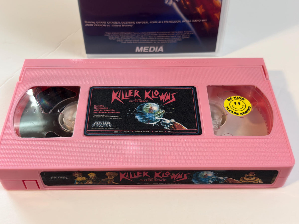 Killer Klowns from Outer Space Custom VHS Tape | Cotton Candy Pink Shell Horror VHS | Cult Sci-Fi Horror Collector Edition