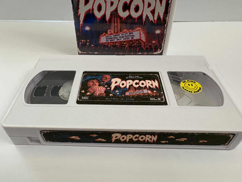 Popcorn 1991 VHS – Custom White Tape – Cult Horror Movie – Retro Video Store VHS Collector Clamshell Edition