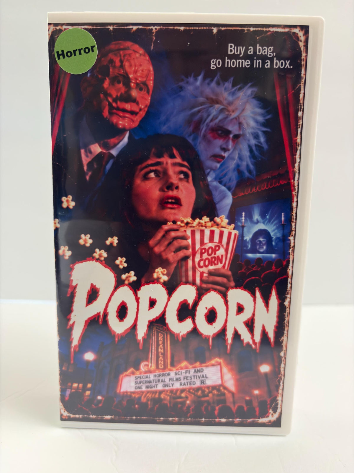 Popcorn 1991 VHS – Custom White Tape – Cult Horror Movie – Retro Video Store VHS Collector Clamshell Edition