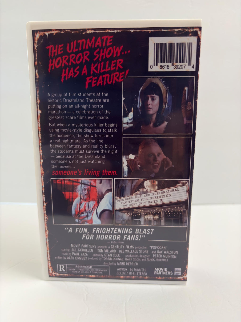 Popcorn 1991 VHS – Custom White Tape – Cult Horror Movie – Retro Video Store VHS Collector Clamshell Edition